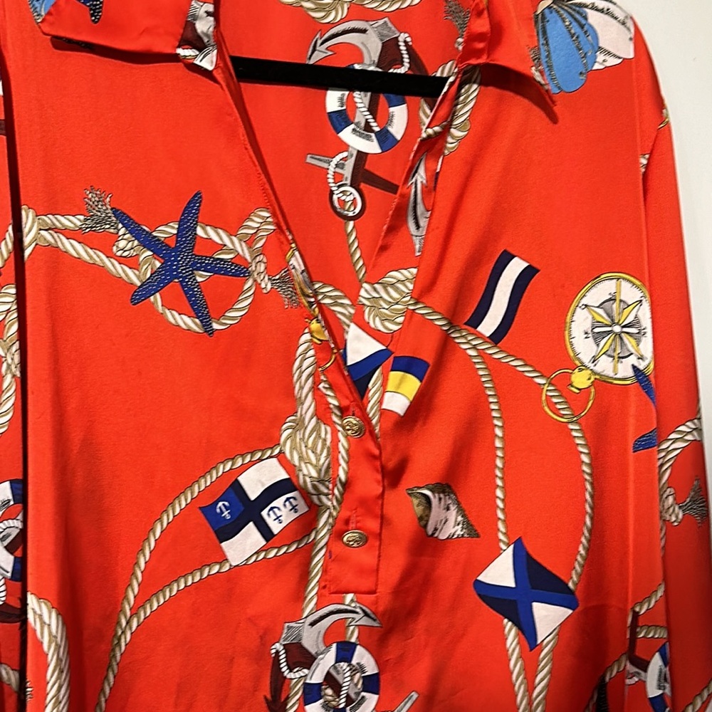 Zara Red nautical satin collared blouse top. Size XL. See photos for condition. - Picture 2 of 8